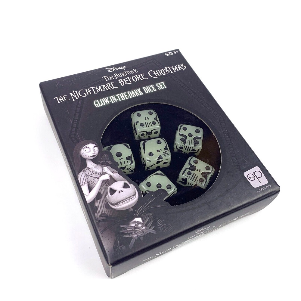 Nightmare Before Christmas Glow In the Dark Dice Set Tin Carrying Case Incl READ